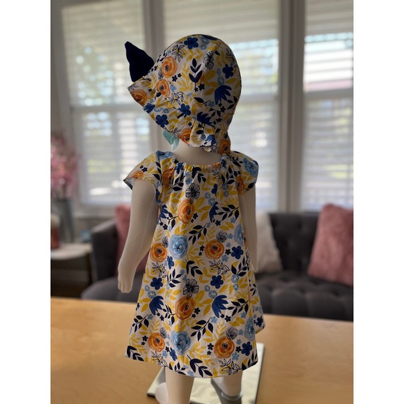 Handmade Toddler Dress Set Blue Velvet Bonnet 12-18 months Velvet Bows - Picture 6 of 10